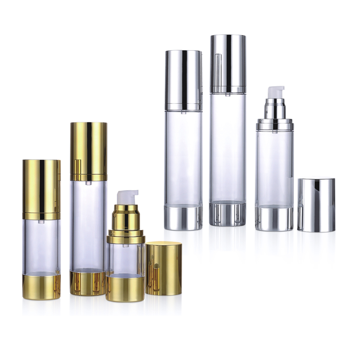 15 ml 30 ml 50 ml 80 ml 100 ml 120 ml Silber Custom Etikett Lotion ätherische Ölpumpe Nebelspray Verpackung Kosmetische luftlose Flasche L04