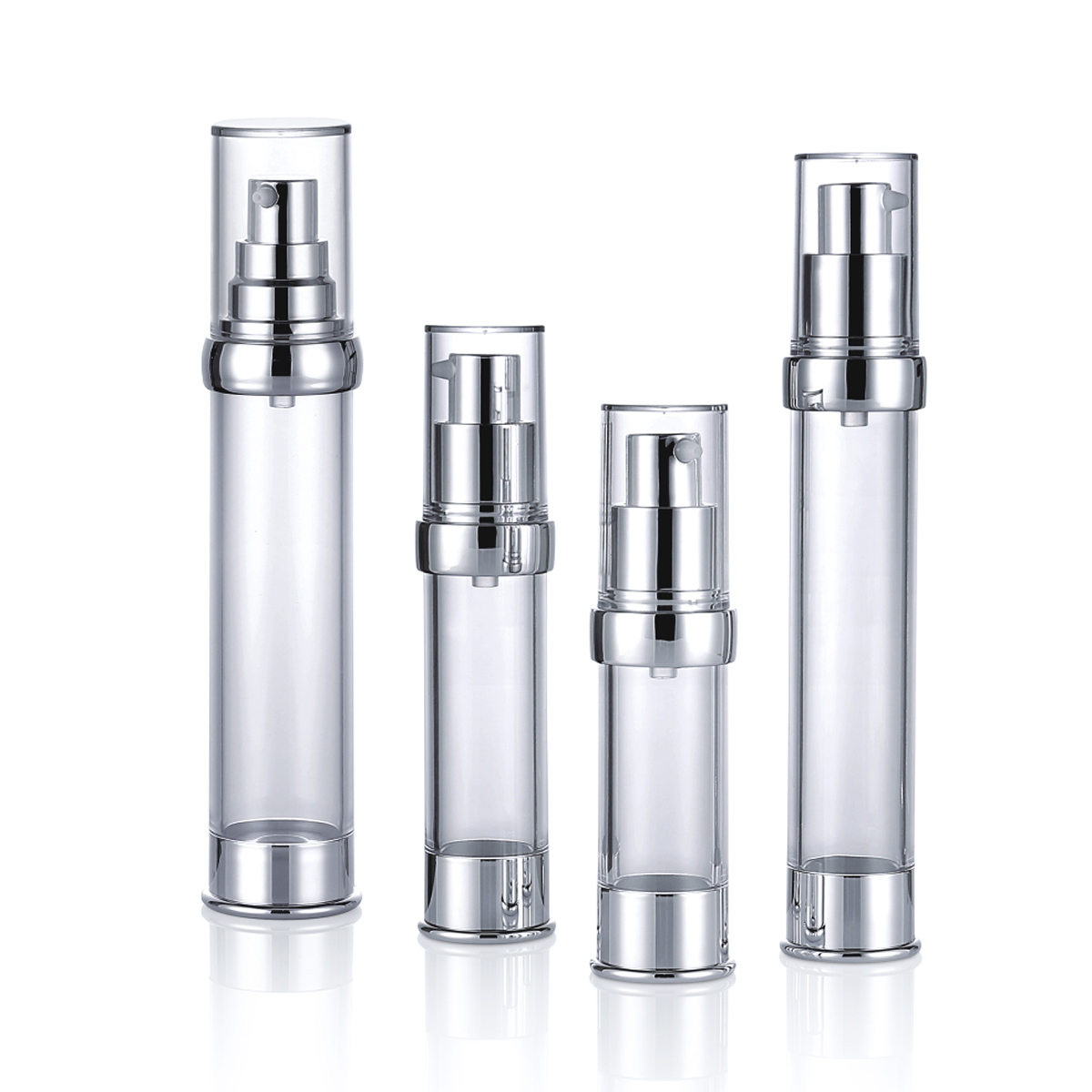 15 ml 20 ml 30 ml 50 ml Mehrgröße Transparent Silber Press Pumpenkopf Essence Lotion Kunststoff luftless Pumpenflasche L08