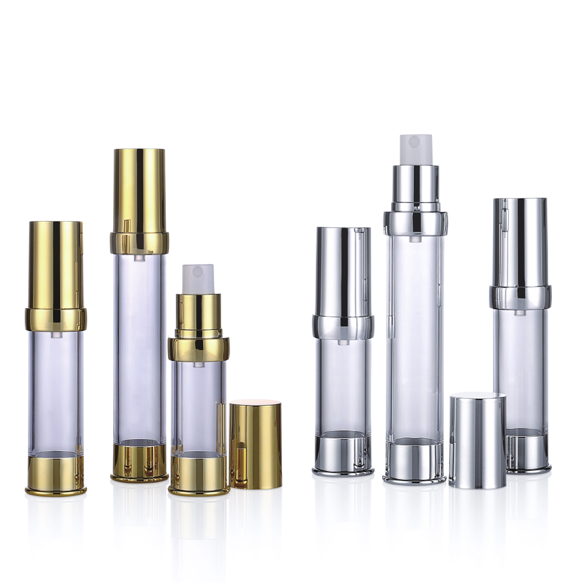 15 ml 20 ml 30 ml 50 ml mini glänzende Gold/Silberluftless -Pumpenspray -Lotion Flasche L08