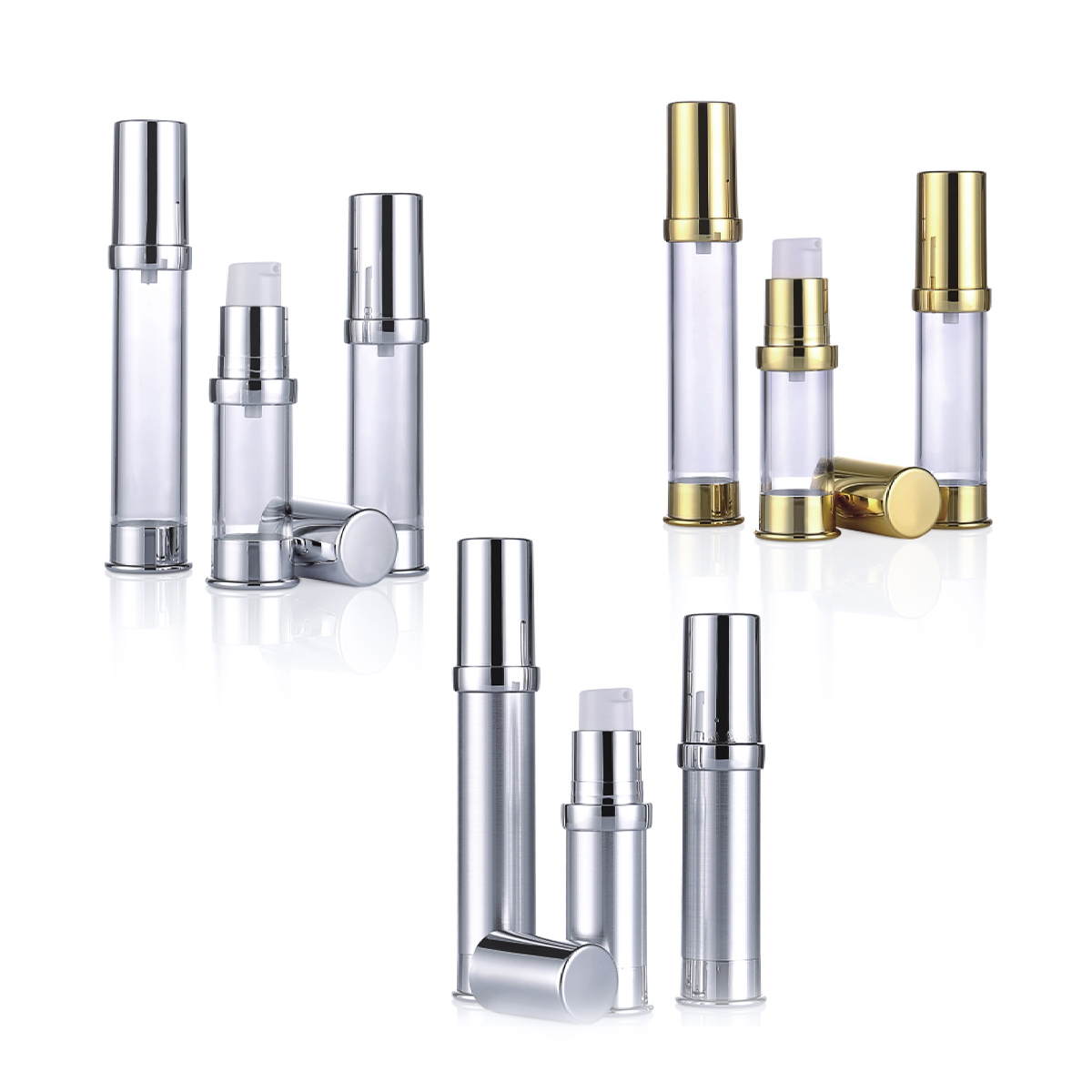 15 ml 20 ml 30 ml Gold Silber Plastik kleiner Lotion luftlose Pumpenflasche für Probe L09
