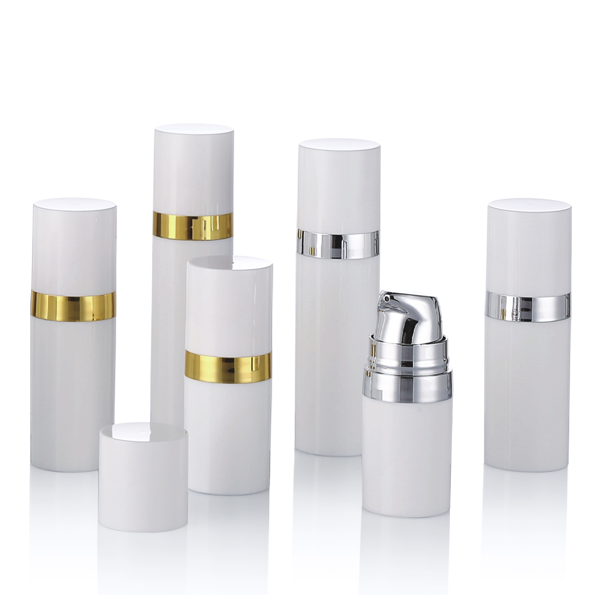 15 ml 30 ml 50 ml weiße luftlose Pumpenflasche mit Goldleitungskappe PP luftlose Kosmetikflasche für Lotion Cream L15